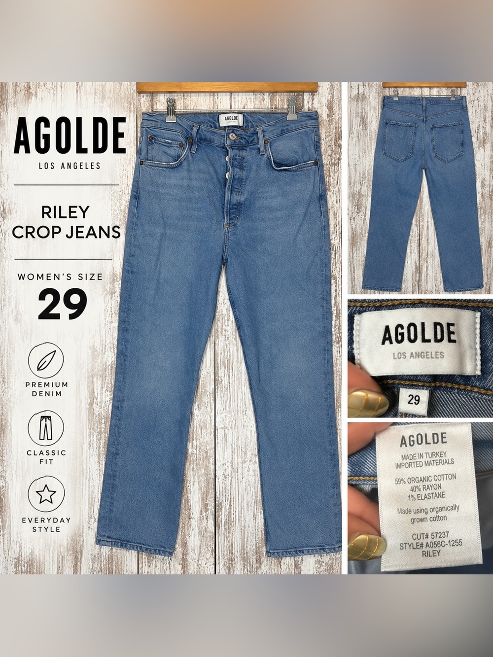 AGOLDE Riley Crop Jeans Women’s Size 29 High Rise Straight Leg Organic Cotton